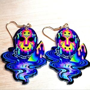 Jason, Friday the 13th, Acrylic, 2.5" Drop, Earrings. Bright Rainbow Col…